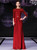 Red Spandex Lace Half Sleeve Long Mother Of The Bride Dress With Beading