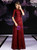 Elegant Burgundy Lace Sequins 3/4 Sleeve Long Mother Of The Bride Dress