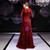 Elegant Burgundy Lace Sequins 3/4 Sleeve Long Mother Of The Bride Dress