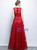 In Stock:Ship in 48 Hours A-Line Red Lace Scoop Long Prom Dress With Pocket Sash