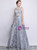 In Stock:Ship in 48 Hours A-Line Gray Lace Scoop Long Prom Dress With Pocket Sash