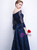 In Stock:Ship in 48 Hours Navy Blue Lace Long Sleeve Off The Shoulder Prom Dress