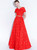 In Stock:Ship in 48 Hours Red V-neck Cap Sleeve Prom Dress With Pocket