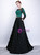 In Stock:Ship in 48 Hours Black Long Sleeve Appliques Prom Dress With Pocket