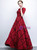 In Stock:Ship in 48 Hours Burgundy Lace Short Sleeve Long Prom Dress