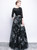 In Stock:Ship in 48 Hours Black Tulle Lace 3/4 Sleeve Prom Dress