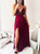 Burgundy Satin Spaghetti Straps Sequins Backless Long Prom Dress