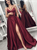 A-Line Burgundy Satin Spaghetti Prom Dress With Pocket