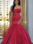 Red Mermaid Satin Organza Strapless Prom Dress With Sash