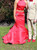 Red Two Piece Mermaid Satin Halter Long Prom Dress With Pocket