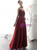 A-Line Burgundy Satin Spaghetti Straps Prom Dress With Bow