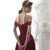 A-Line Burgundy Satin Off the Shoulder Pleats Ankle Length Prom Dress