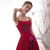 A-Line Simple Red Satin Spaghetti Straps Tea Length Prom Dress