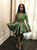 Green Satin Hi Lo Long Sleeve Lace Appliques Backless Homecoming Dress