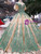 Champagne Ball Gown Sequins Green Appliques Backless Luxury Wedding Dress