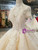 Champagne Tulle Sequins High Neck Cap Sleeve Luxury Wedding Dress With Removable Train