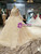 Champagne Tulle Sequins Off the Shoulder Long Sleeve Appliques Luxury Wedding Dress