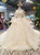 Champagne Tulle Sequins Off the Shoulder Long Sleeve Appliques Luxury Wedding Dress