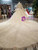 Champagne Tulle Sequins Off the Shoulder Long Sleeve Appliques Luxury Wedding Dress