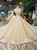 Champagne Tulle Lace Sequins Appliques Cap Sleeve Backless Luxury Wedding Dress