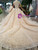 Champagne Tulle Lace Sequins Appliques Cap Sleeve Backless Luxury Wedding Dress