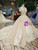 Champagne Tulle Sequins Lace Appliques V-neck Luxury Wedding Dress