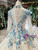 Champagne Sequins Blue Embroidery Appliques Long Sleeve Luxury Wedding Dress