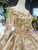 Champagne Ball Gown Tulle Lace Appliques Long Sleeve With Beading Luxury Wedding Dress