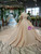 Champagne Sequins Bateau Backless Lace Appliques Luxury Wedding Dress With Train