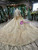 Champagne Tulle Sequins Long Sleeve Beading Luxury Wedding Dress