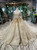 Champagne Tulle Sequins Long Sleeve Beading Luxury Wedding Dress