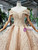 Dark Champagne Sequins Lace Off the Shoulder Luxury Wedding Dress With Beading