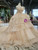 Champagne Ball Gown Sequins Strapless Luxury Wedding Dress With Long Train