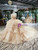 Champagne Ball Gown Sequins Strapless Luxury Wedding Dress With Long Train
