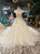 Champagne Tulle Sequins High Neck Backless Luxury Wedding Dress With Flower