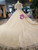 Champagne Tulle Sequins Backless Puff Sleeve Luxury Wedding Dress