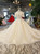 Champagne Tulle Sequins Backless Puff Sleeve Luxury Wedding Dress