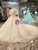 Champagne Tulle Sequins Backless Puff Sleeve Luxury Wedding Dress