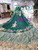 Dark Green Tulle Long Sleeve Gold Lace Appliques Beading Luxury Wedding Dress