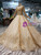 Champagne Gold Sequins High Neck Long Sleeve Luxury Wedding Dress With Beading