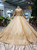 Champagne Gold Sequins High Neck Long Sleeve Luxury Wedding Dress With Beading