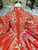 Red Ball Gown Embroidery Appliques High Neck Luxury Wedding Dress