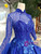 Royal Blue Tulle High neck Long Sleeve Appliques Luxury Wedding Dress With Beading