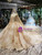 Champagne Tulle Sequins Long Sleeve Backless Luxury Wedding Dress With Beading