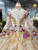 Champagne Gold Sequins High neck Embroidery Appliques Long Sleeve Luxury Wedding Dress