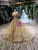 Gold Tulle Sequins off the Shoulder Luxury Wedding Dress With Beading