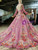 Pink Ball Gown Sequins High Neck Long Sleeve Embroidery Luxury Wedding Dress