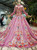 Pink Ball Gown Sequins High Neck Long Sleeve Embroidery Luxury Wedding Dress