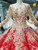 Red Ball Gown Lace Long Sleeve Luxury Wedding Dress With Beading