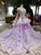 Purple Ball Gown Tulle Lace Appliques Cap Sleeve Luxury Wedding Dress With Beading